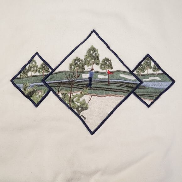 Vintage 90s Embroidered Golf Large Off White Large Long Sleeve Sweatshirt - Picture 8 of 13